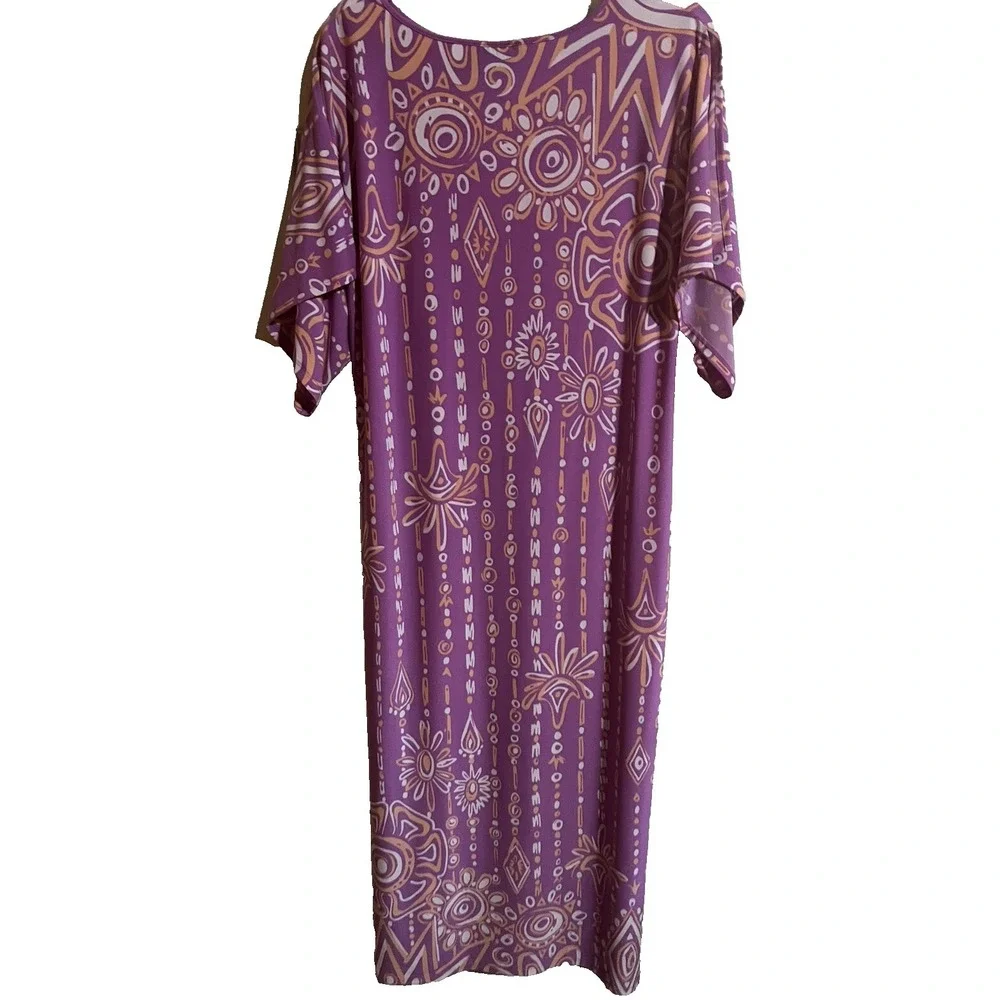Bob Mackie Wearable Art Dress Size M‎ Purple Pink Maxi Kaftan Side Slit Retro